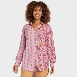 Women's Long Sleeve Button-Down Shirt - Knox Rose Pink Floral